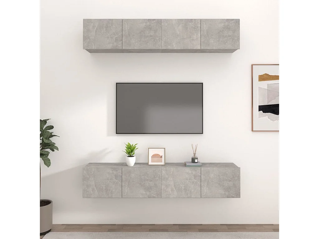 Mueble TV 4 piezas Gris hormigón 80x30x30 cm Madera contrachapada