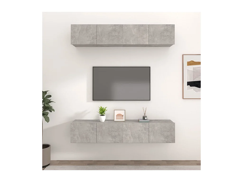 TV-meubel 4 stuks Betongrijs 80x30x30 cm Bewerkt hout