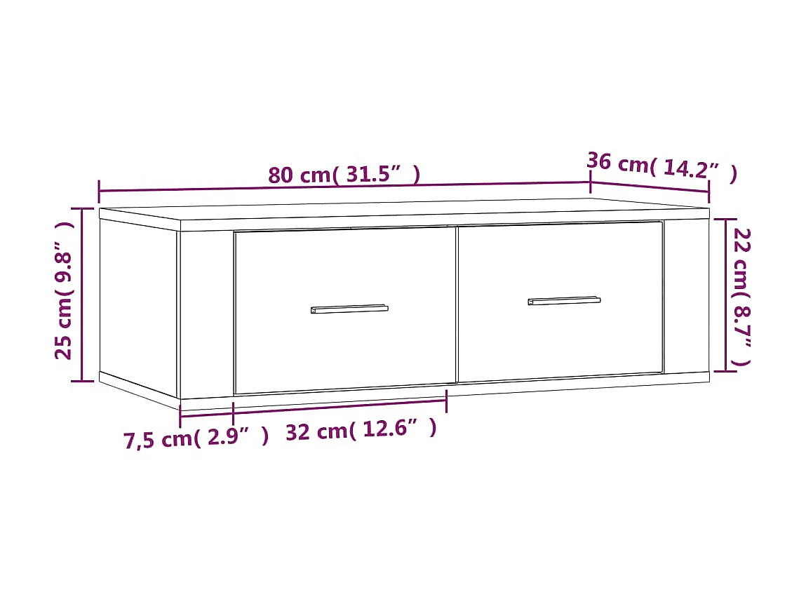 Mobile TV sospeso Sonoma grigio 80x36x25 cm MDF