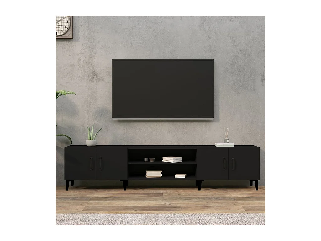 Meuble TV noir 180x31,5x40 cm bois d'ingénierie