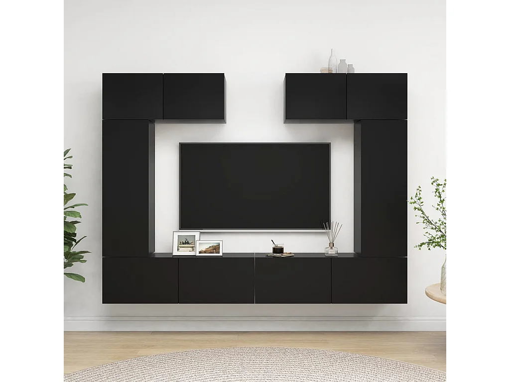 Ensemble de meuble TV 6 pcs Noir Aggloméré