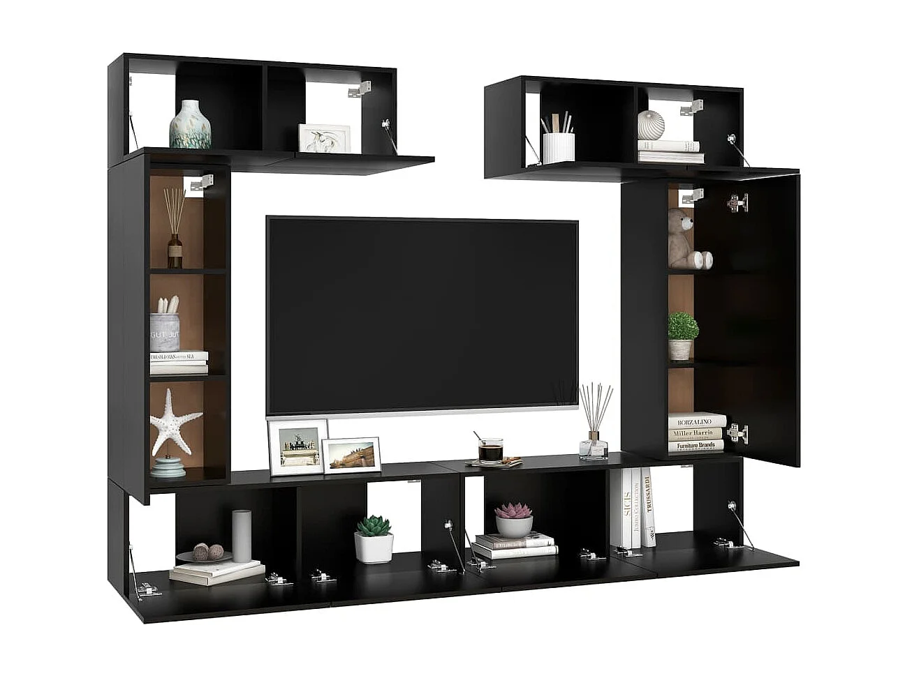 Ensemble de meuble TV 6 pcs Noir Aggloméré