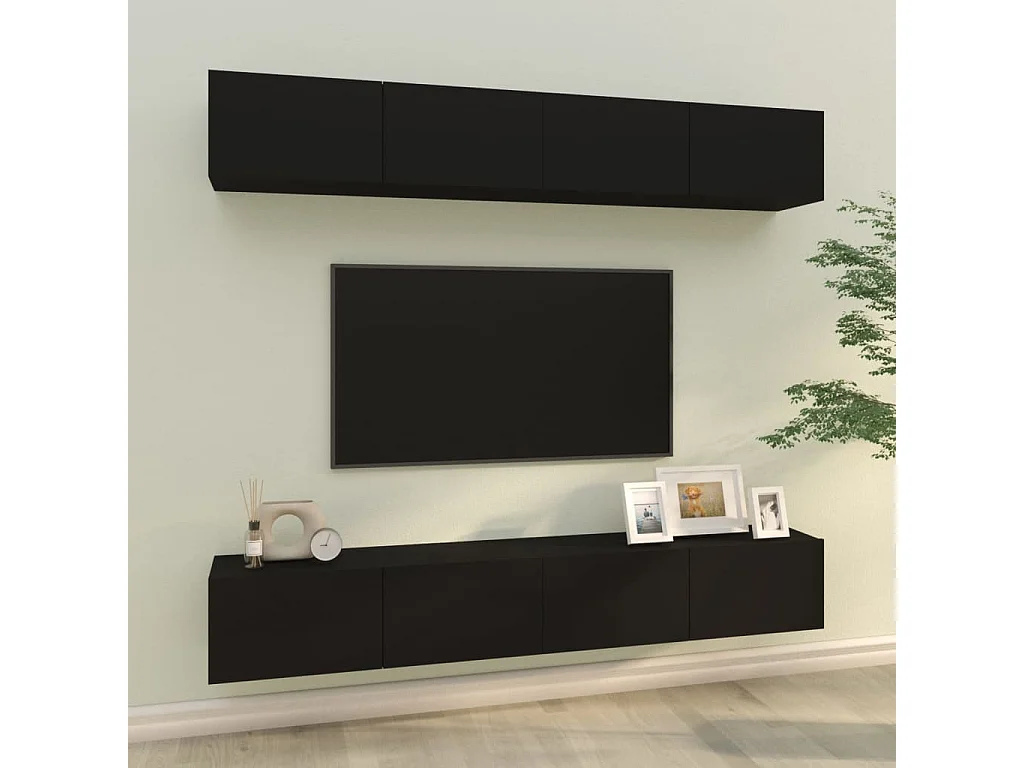 Muebles TV de pared 4 piezas Negro 100x30x30 cm