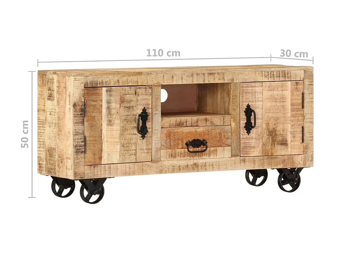 Meuble TV Bois de manguier brut 110x30x50 cm