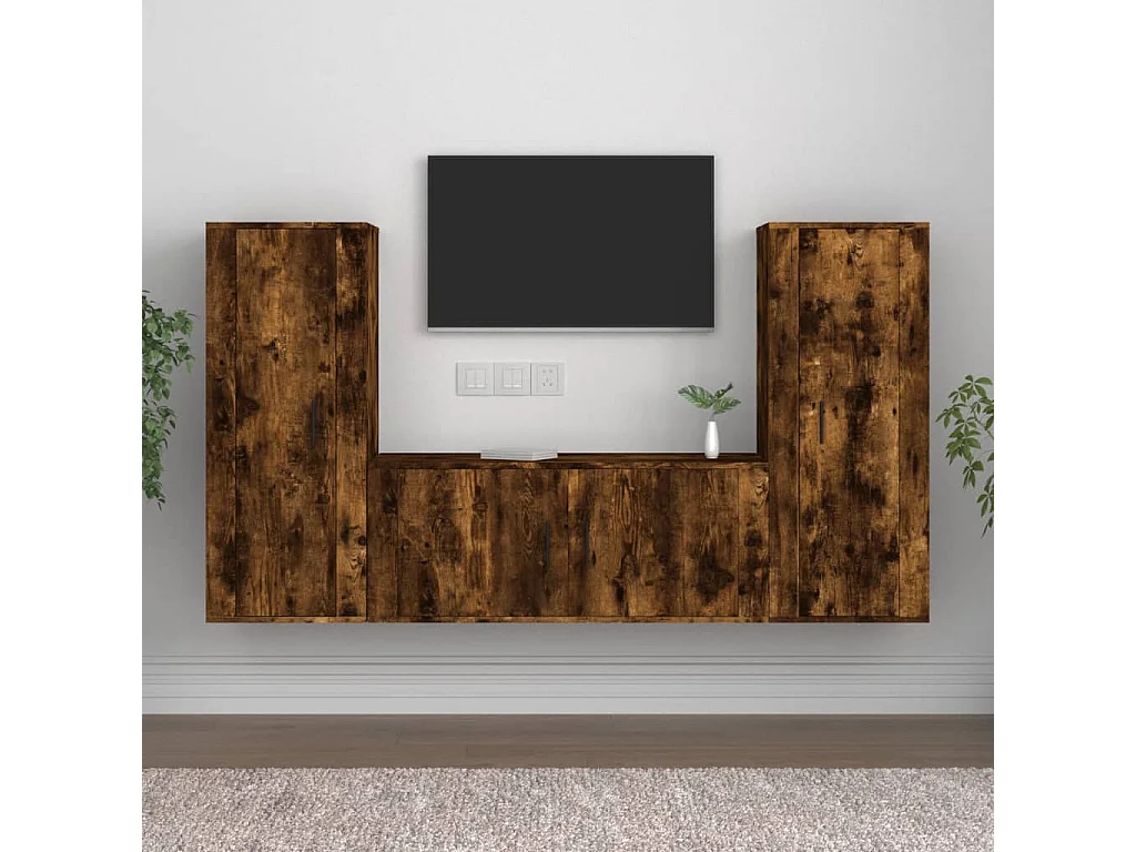 Ensemble de meubles TV 3 pcs Chêne fumé Bois d'ingénierie