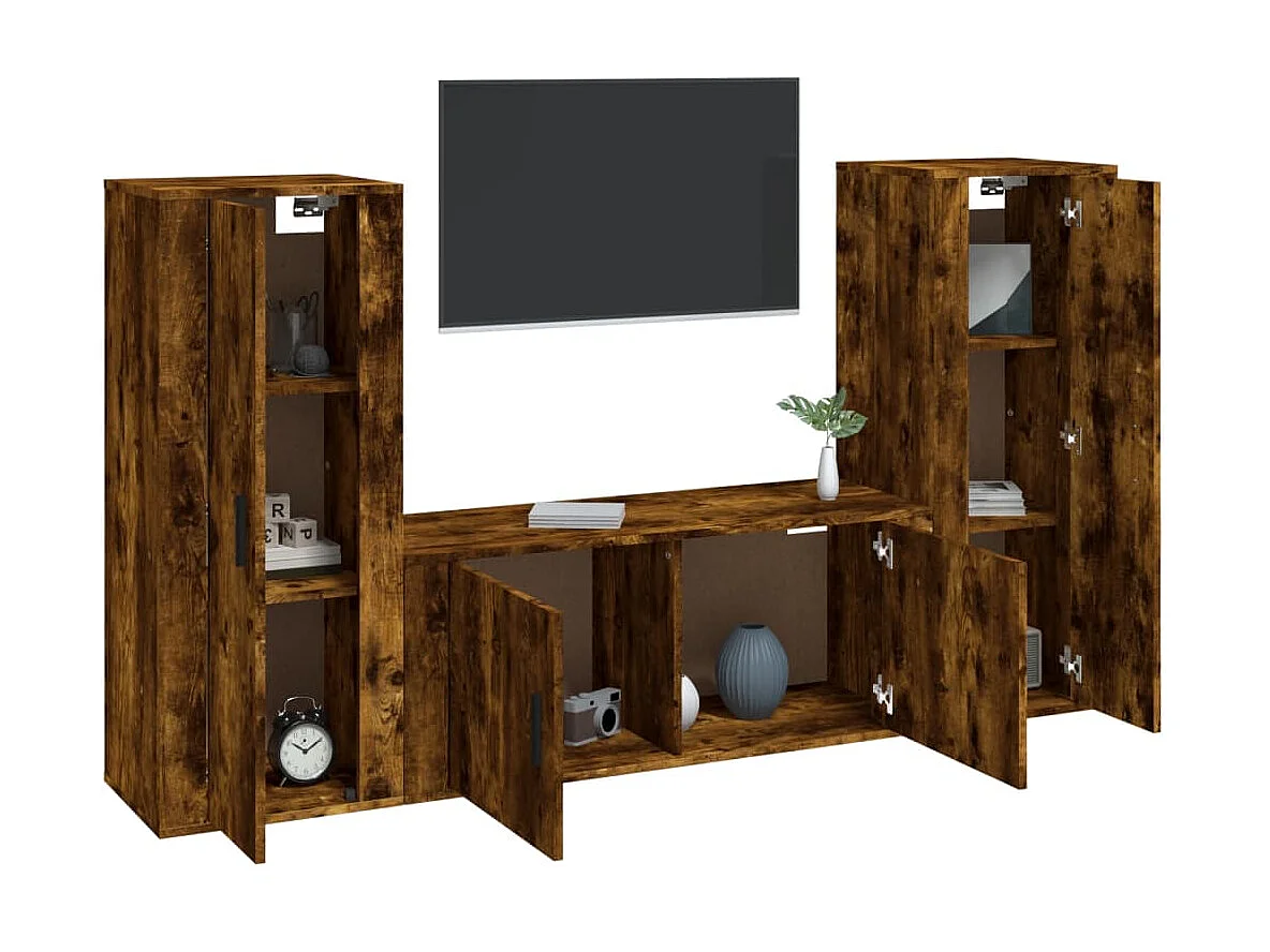 Ensemble de meubles TV 3 pcs Chêne fumé Bois d'ingénierie