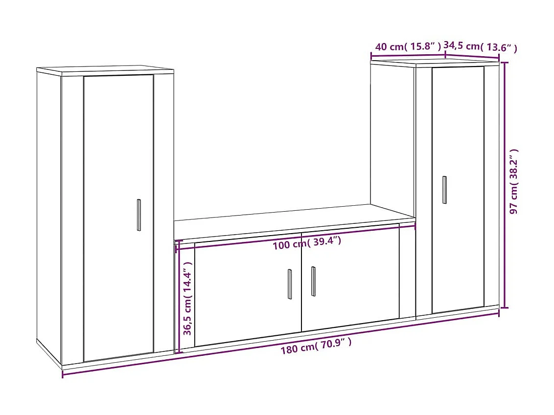 Ensemble de meubles TV 3 pcs Chêne fumé Bois d'ingénierie