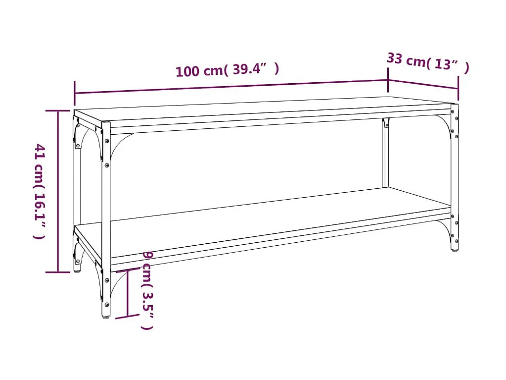 Meuble TV Sonoma gris 100x33x41 cm Bois d'ingénierie et acier