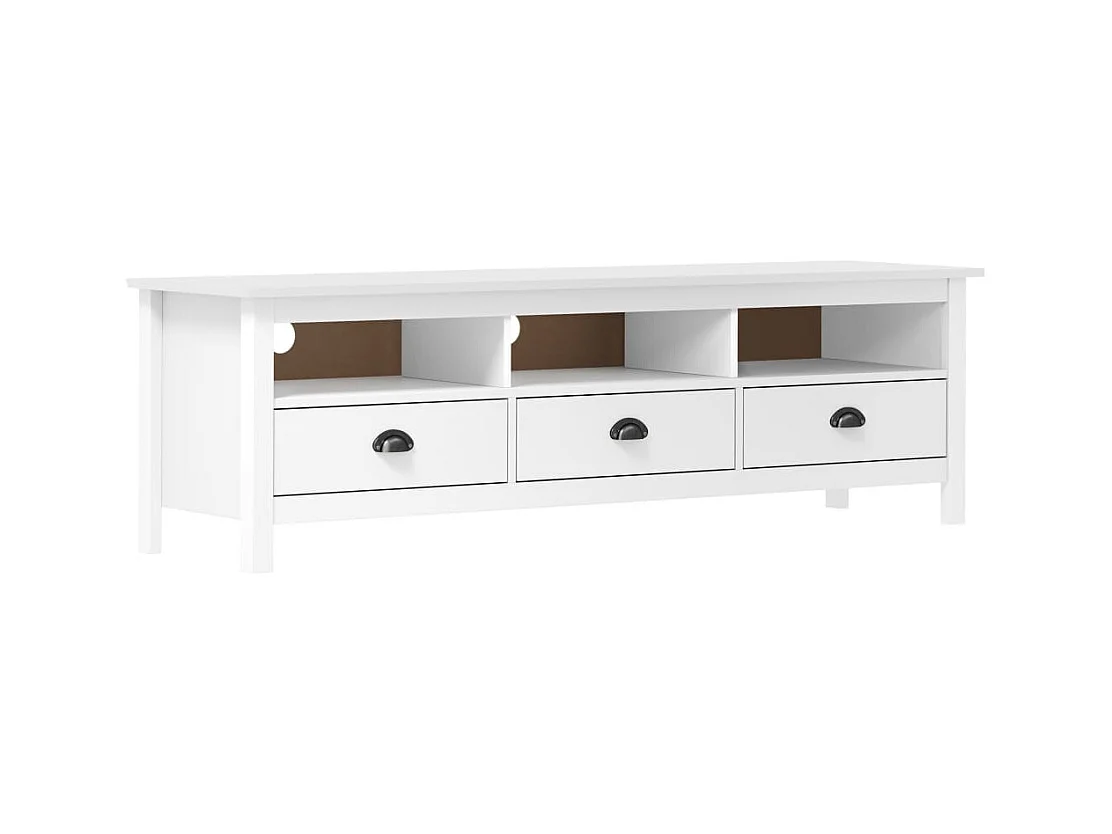 Meuble TV Hill Range Blanc 158x40x47 cm Bois de pin solide
