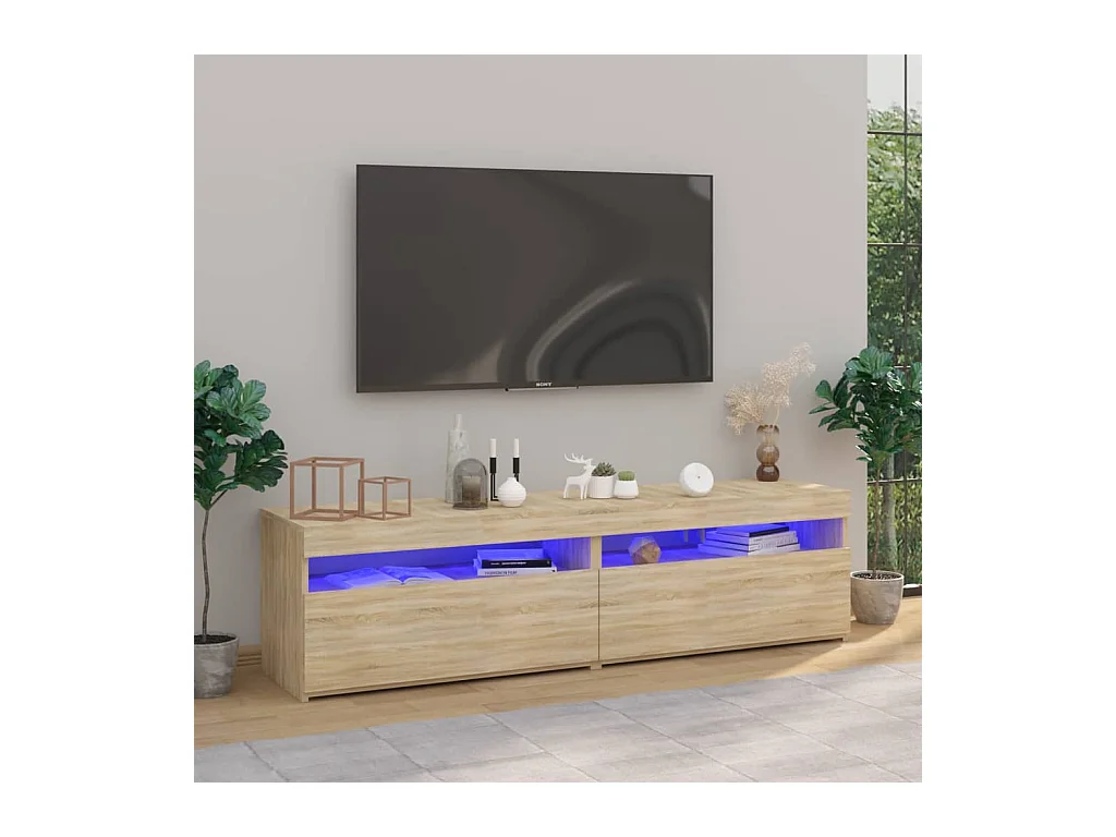 Mobili TV 2 pz con luci LED Rovere Sonoma 75x35x40 cm