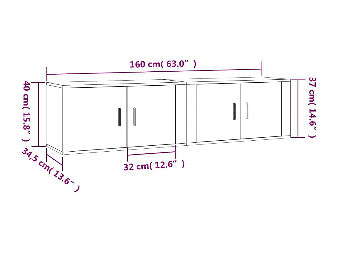 Wand-TV-Einheiten 2 Stück Sonomagrau 80x34,5x40 cm
