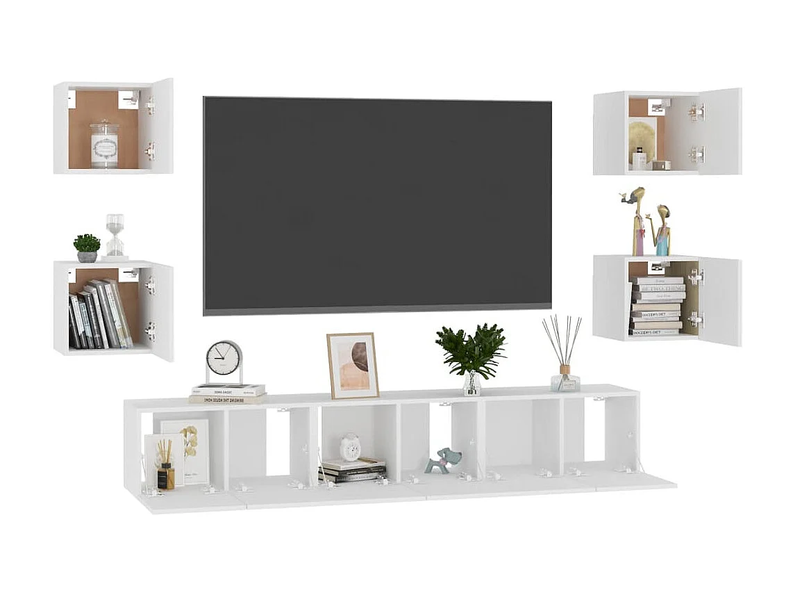 Ensemble de meubles TV 7 pcs Blanc Aggloméré