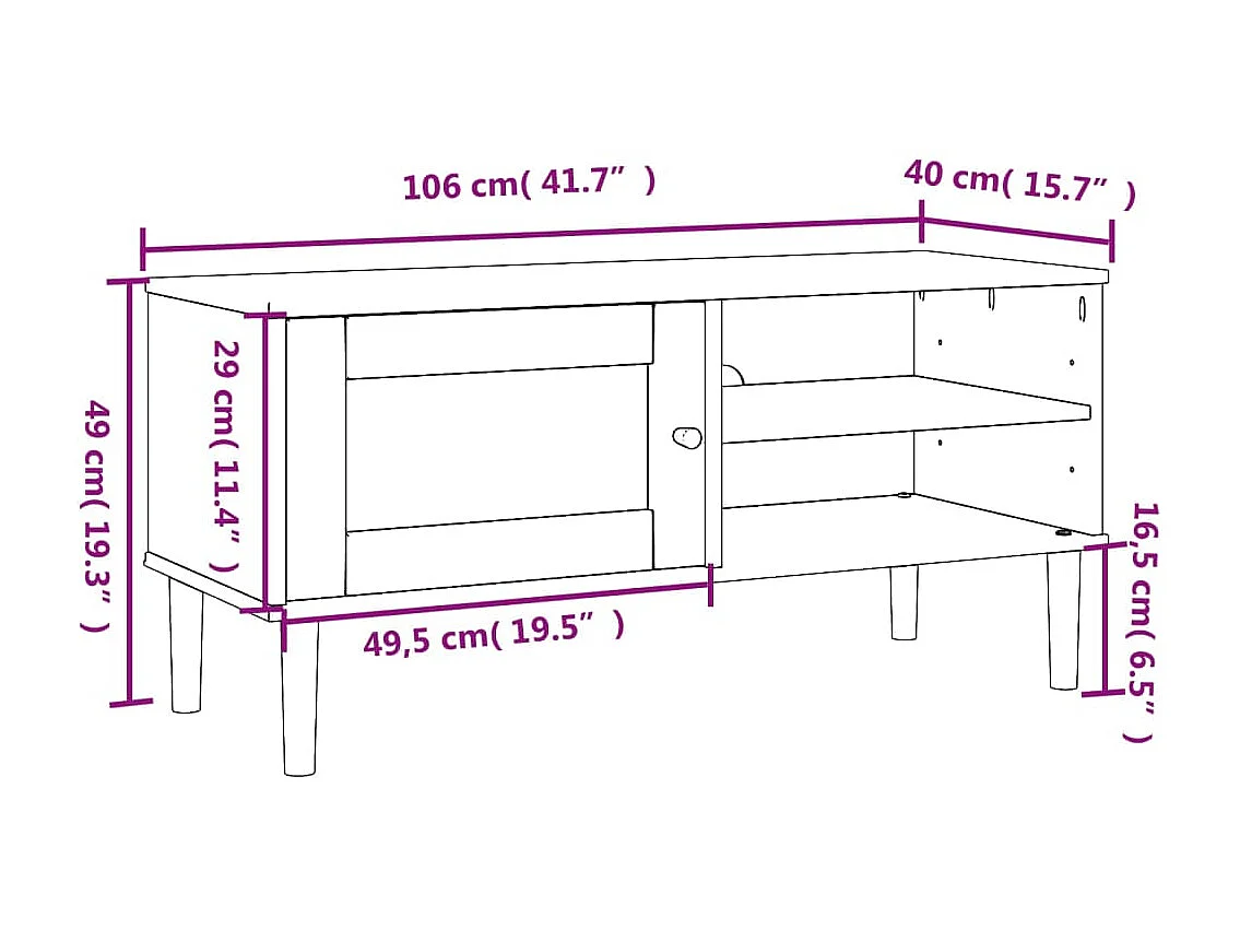 Meuble TV SENJA aspect rotin blanc 106x40x49cm bois massif pin