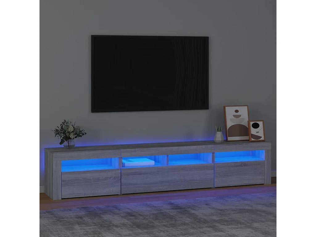 Mueble TV con luces LED Sonoma gris 210x35x40 cm