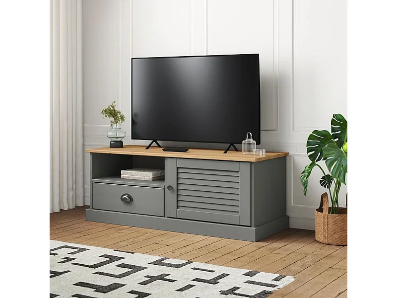 Meuble TV VIGO gris 106x40x40 cm bois massif de pin