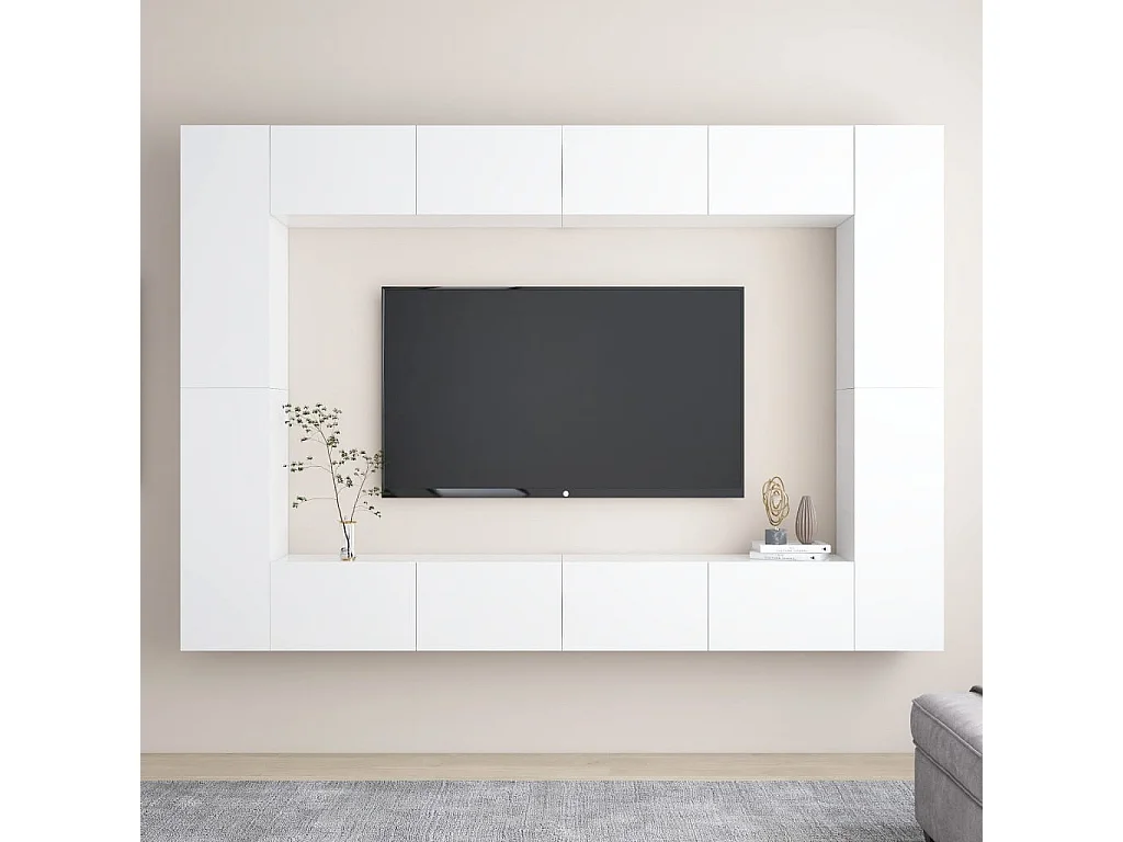 Set mobili TV 8 pezzi in truciolare bianco