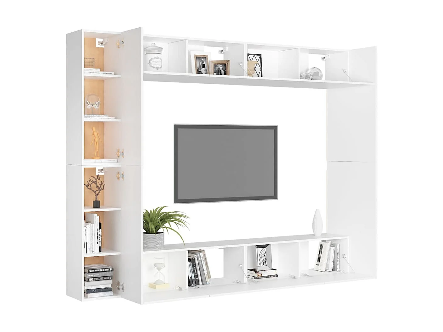 Set mobili TV 8 pezzi in truciolare bianco