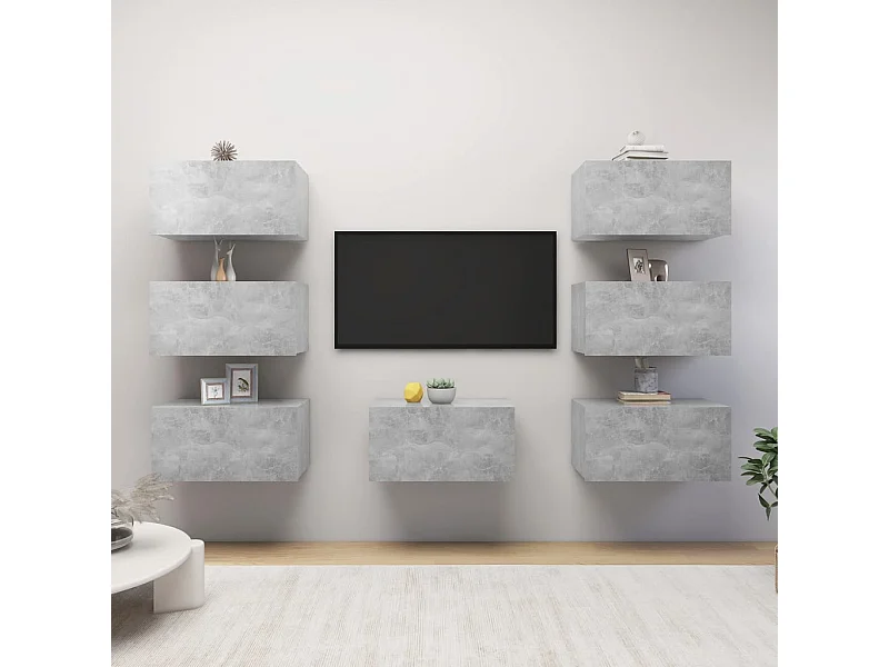 Mueble TV 7 piezas Gris hormigón 30,5x30x60 cm Aglomerado
