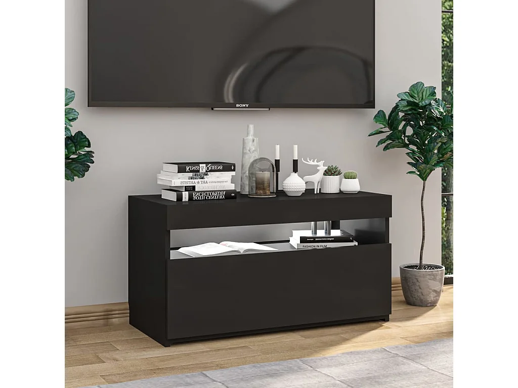 Mueble TV con luces LED Negro 75x35x40 cm