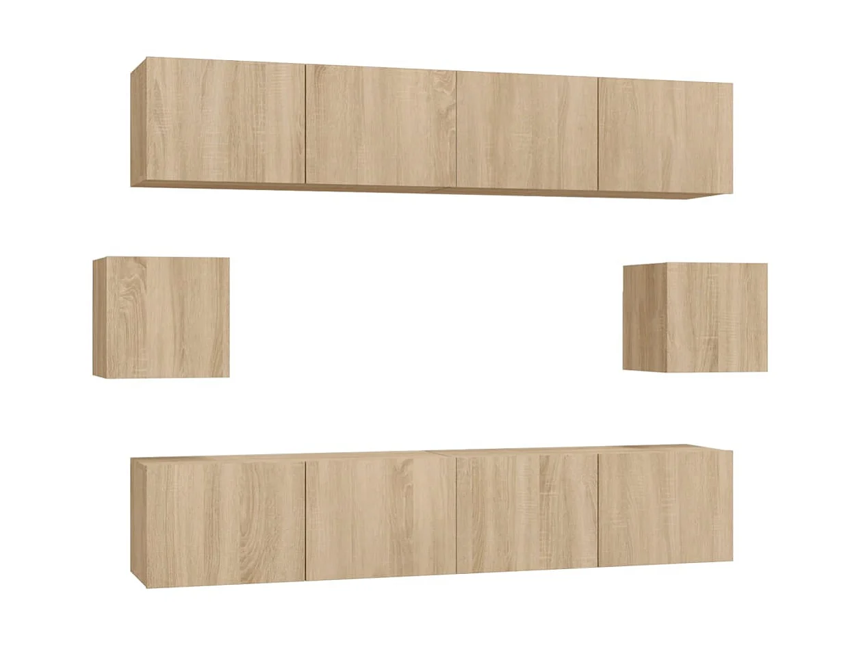 Set supporto TV da 6 pezzi in legno ingegnerizzato rovere Sonoma