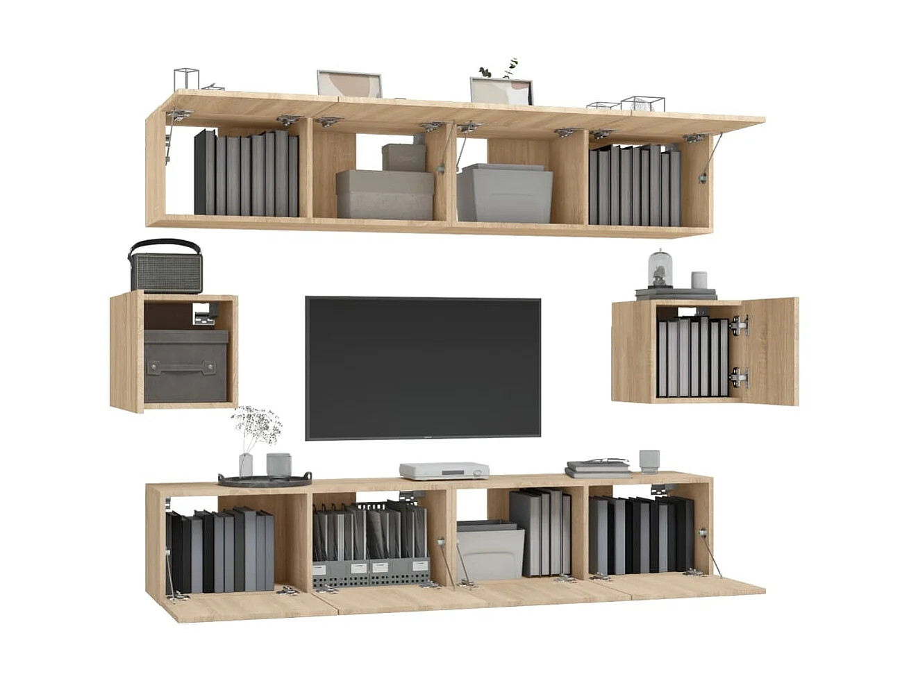 Set supporto TV da 6 pezzi in legno ingegnerizzato rovere Sonoma