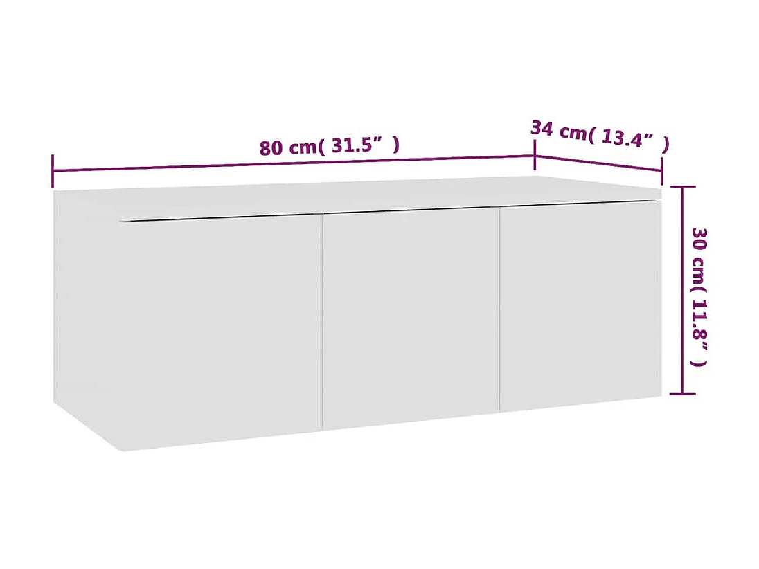 Meuble TV Blanc 80x34x30 cm Aggloméré