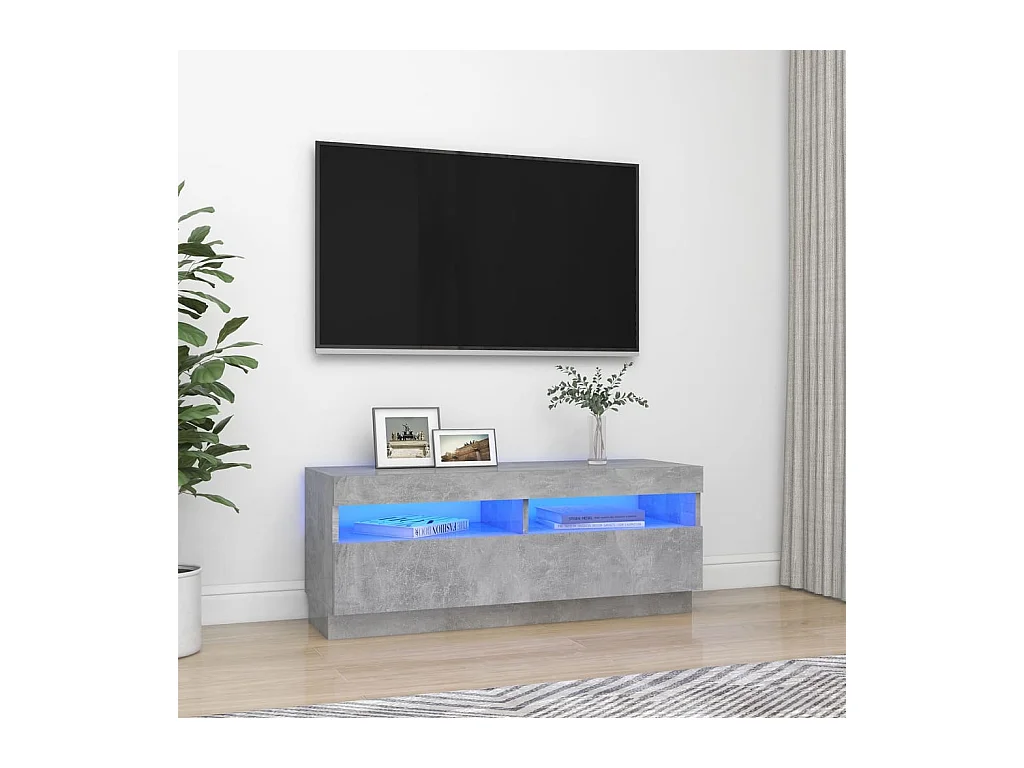 Meuble TV avec lumières LED gris béton 100x35x40 cm