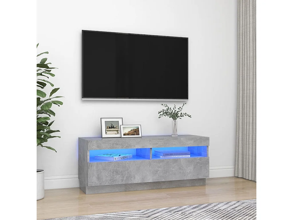 Meuble TV avec lumières LED gris béton 100x35x40 cm