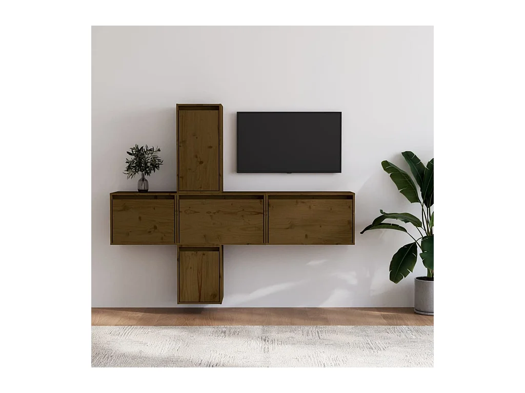 Meubles TV 5 pcs Marron miel Bois massif de pin