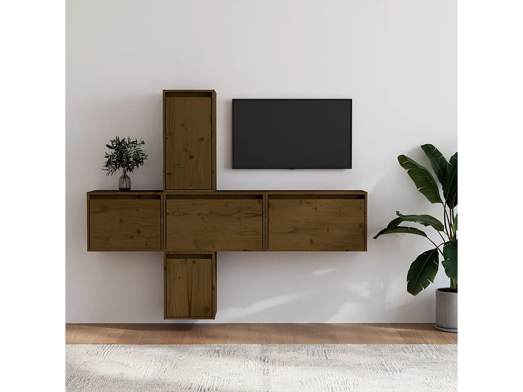 Meubles TV 5 pcs Marron miel Bois massif de pin