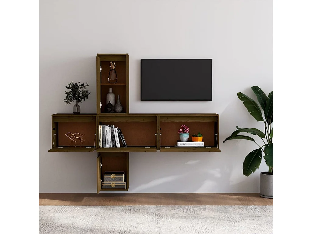 Meubles TV 5 pcs Marron miel Bois massif de pin