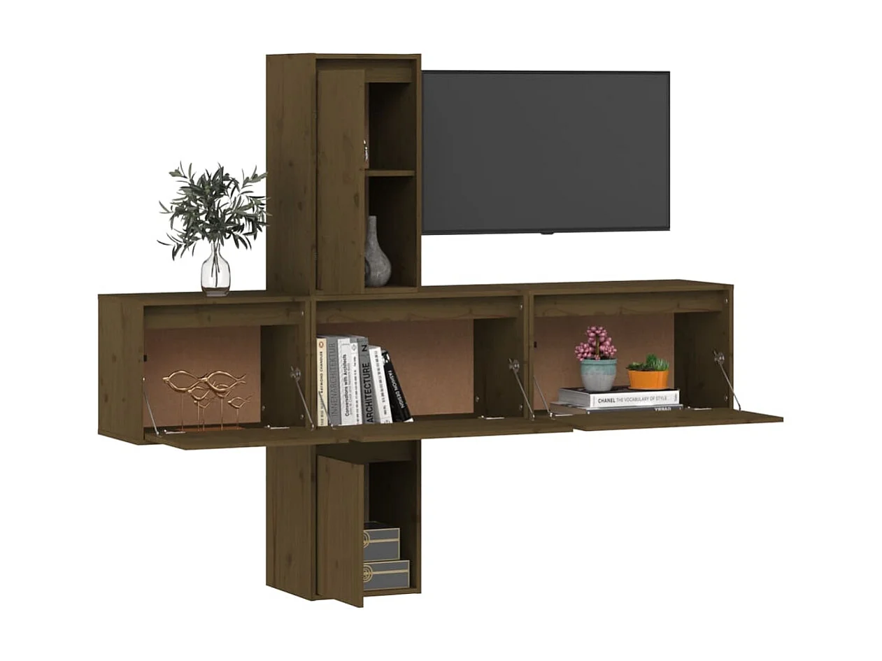 Meubles TV 5 pcs Marron miel Bois massif de pin