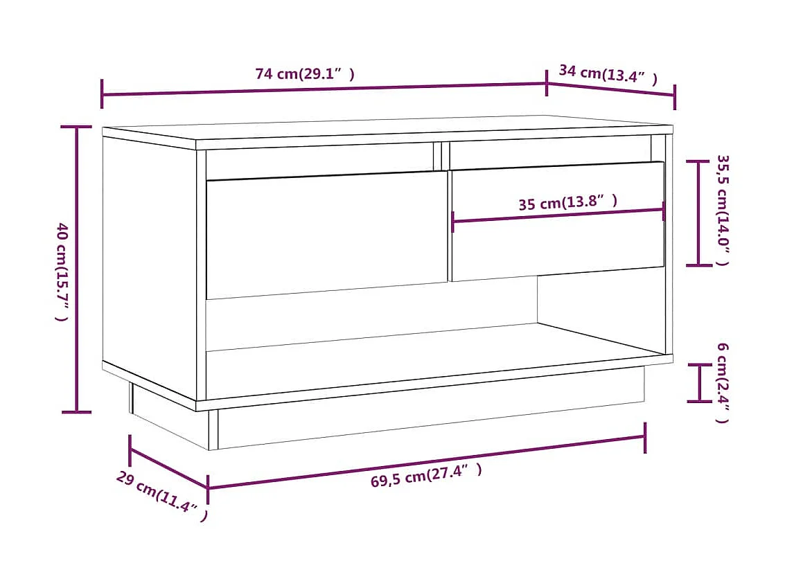 Meuble TV Marron miel 74x34x40 cm Bois de pin massif