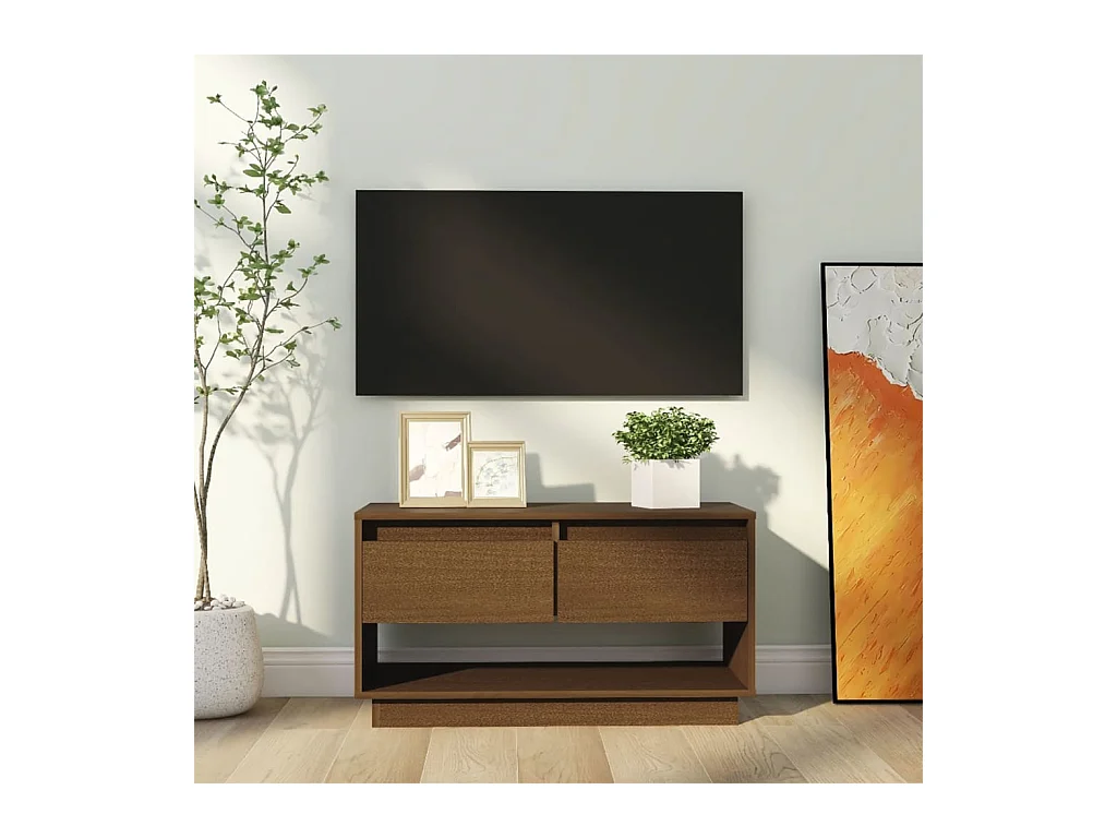 Meuble TV Marron miel 74x34x40 cm Bois de pin massif