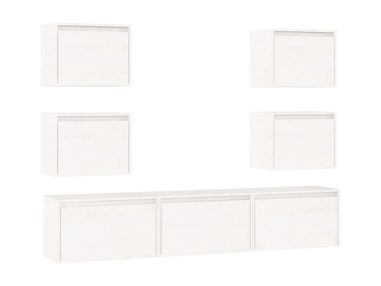 Mueble TV 7 piezas Blanco Madera maciza de pino