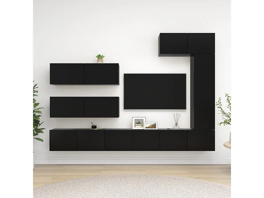 Ensemble de meuble TV 7 pcs Noir Aggloméré