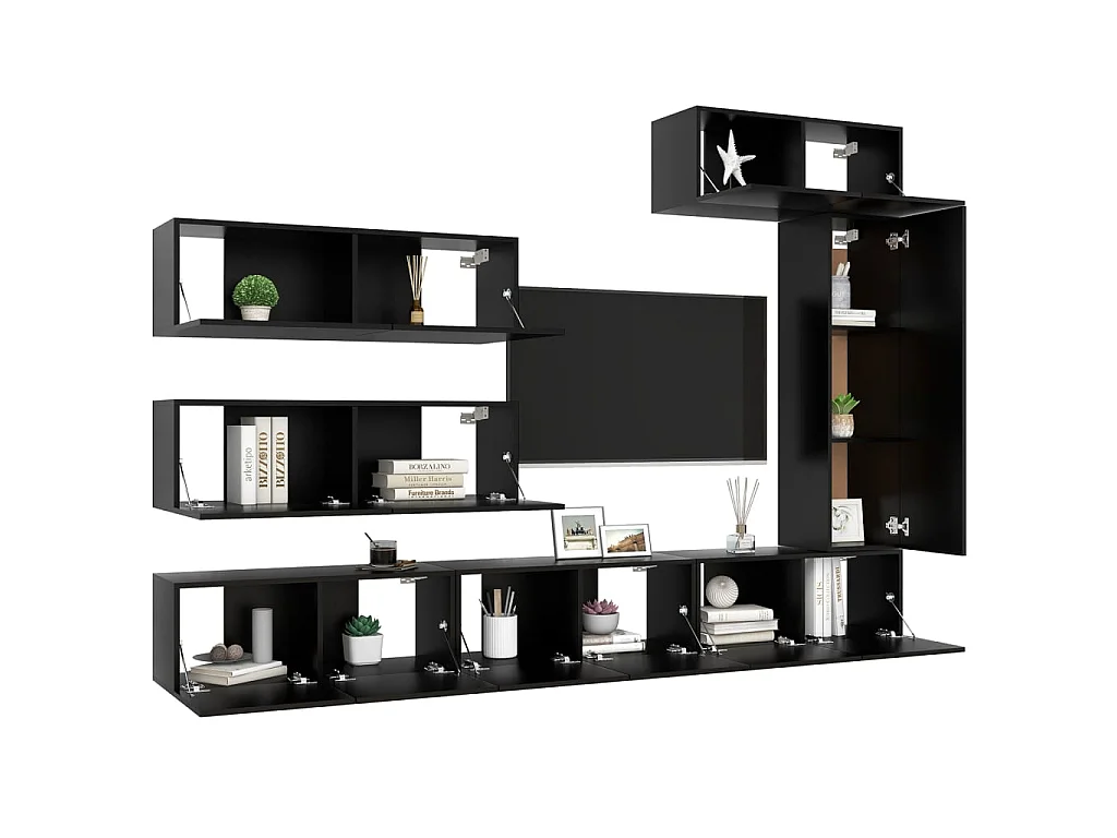 Ensemble de meuble TV 7 pcs Noir Aggloméré