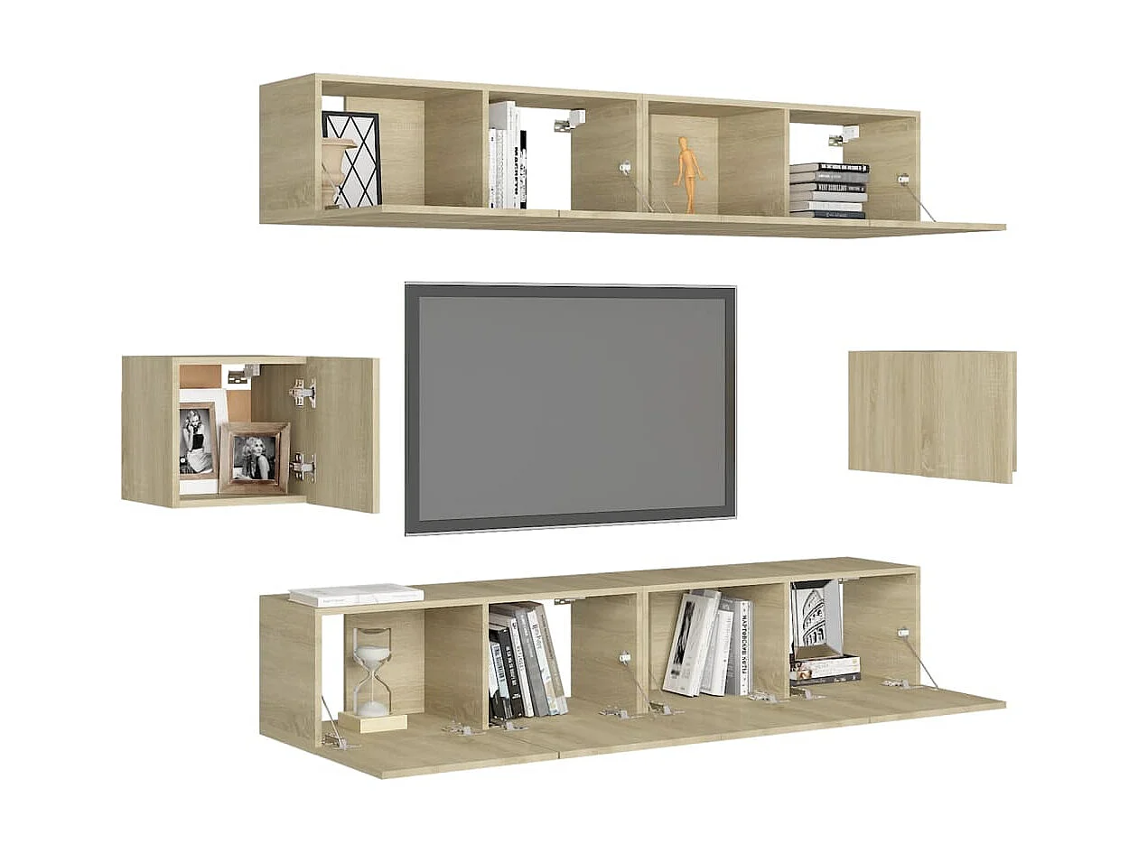 Set mobile TV 6 pezzi. Truciolato rovere Sonoma