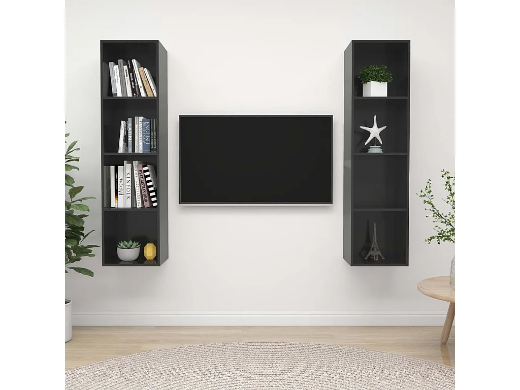 Meubles TV muraux 2 pcs Gris brillant Aggloméré