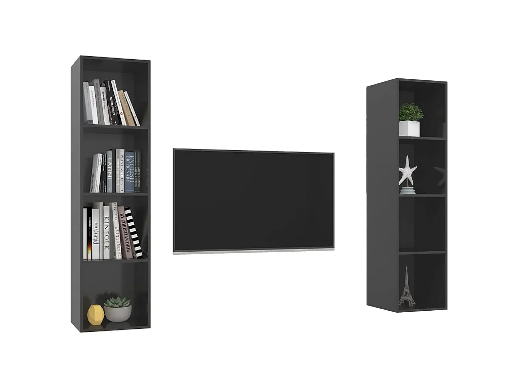 Meubles TV muraux 2 pcs Gris brillant Aggloméré