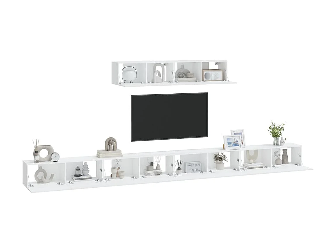 Set supporto TV da 6 pezzi in MDF bianco