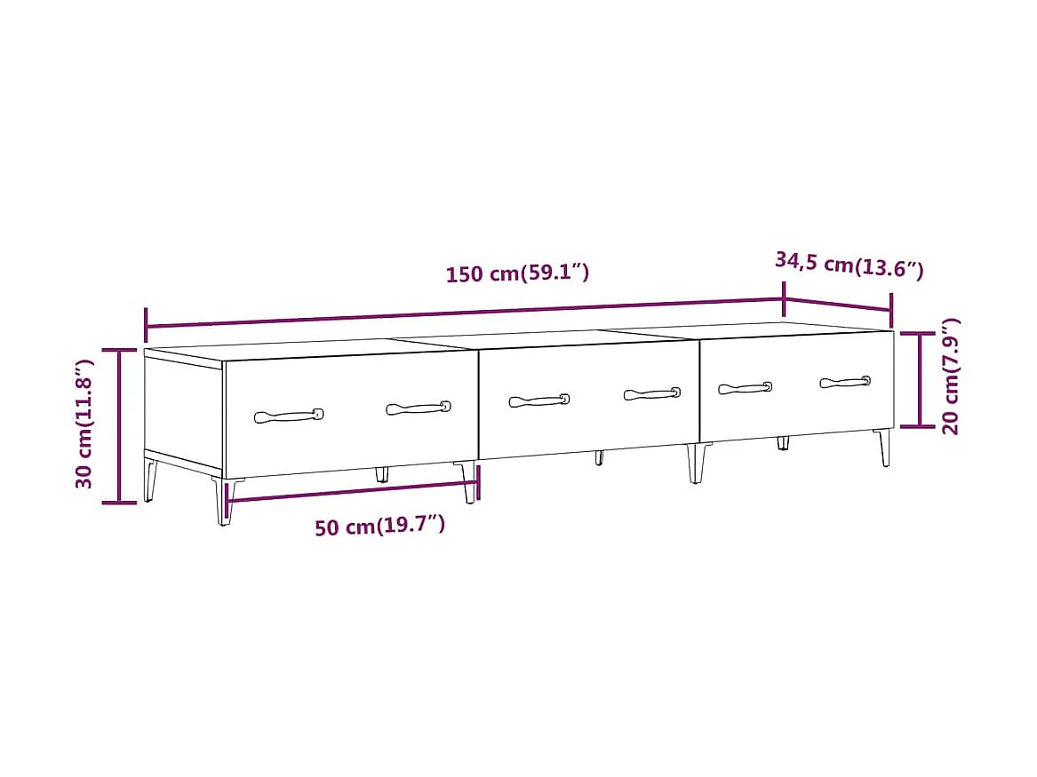 Meuble TV Chêne marron 150x34,5x30 cm Bois d'ingénierie
