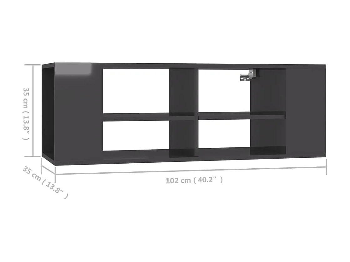 Meuble TV mural Gris brillant 102x35x35 cm Aggloméré