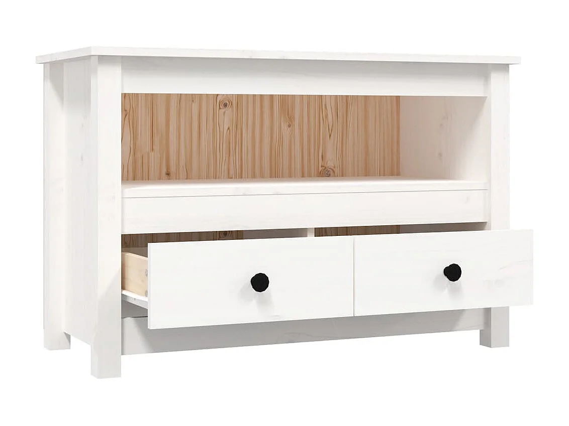 Meuble TV Blanc 79x35x52 cm Bois de pin massif