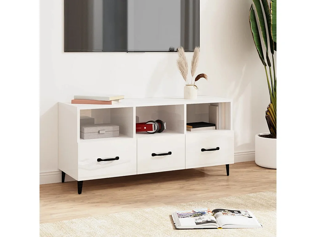 TV-meubel Glanzend wit 102x35x50 cm Bewerkt hout
