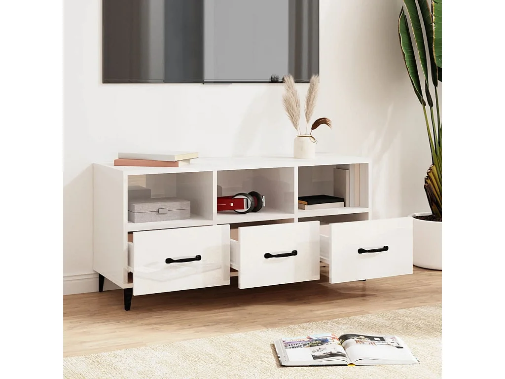 TV-meubel Glanzend wit 102x35x50 cm Bewerkt hout