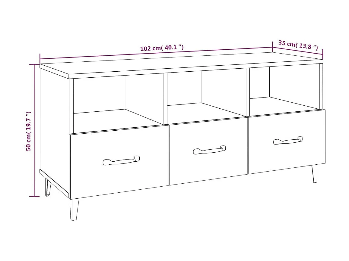 TV-meubel Glanzend wit 102x35x50 cm Bewerkt hout