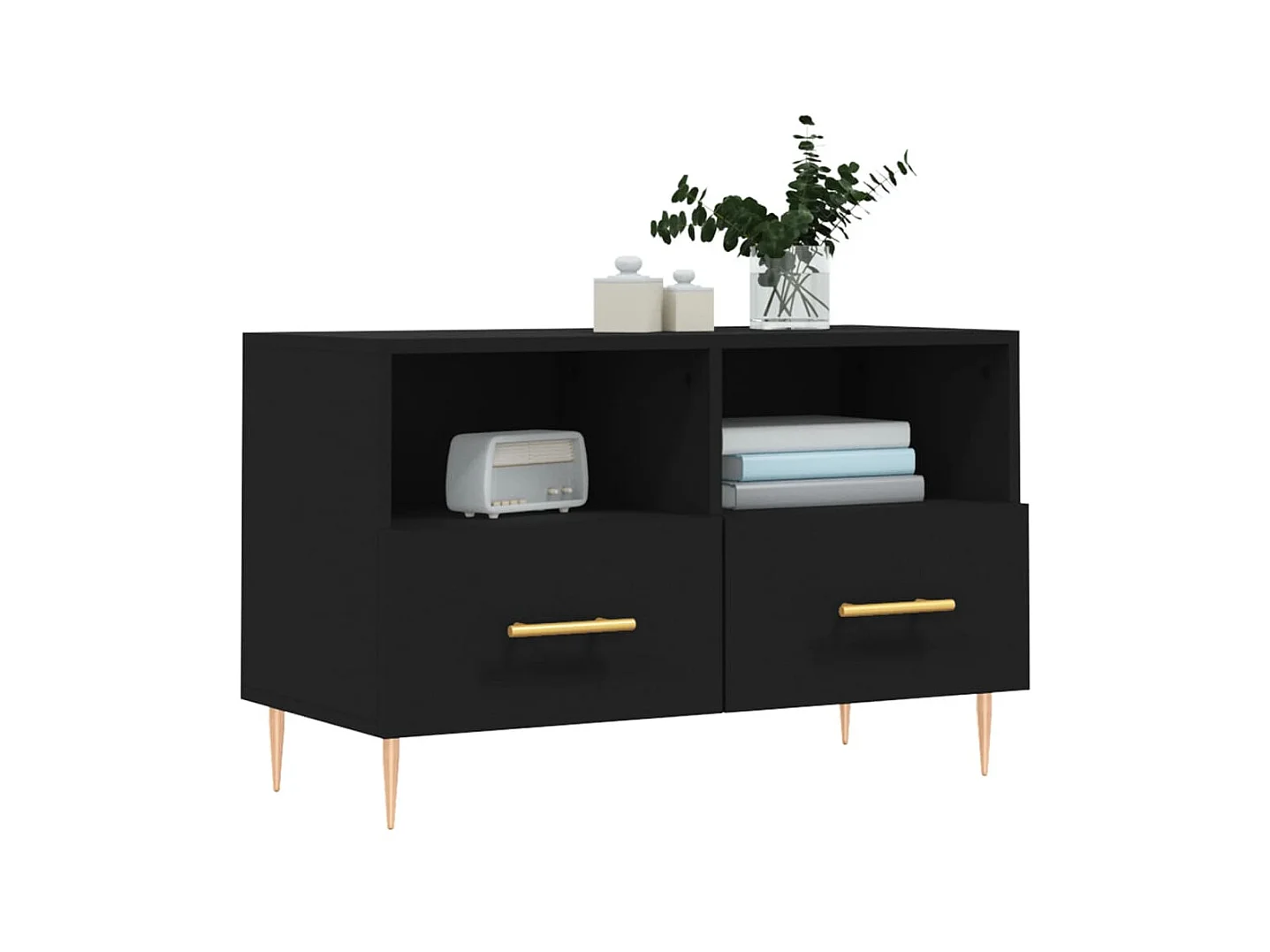Zwart TV-meubel 80x36x50 cm Bewerkt hout