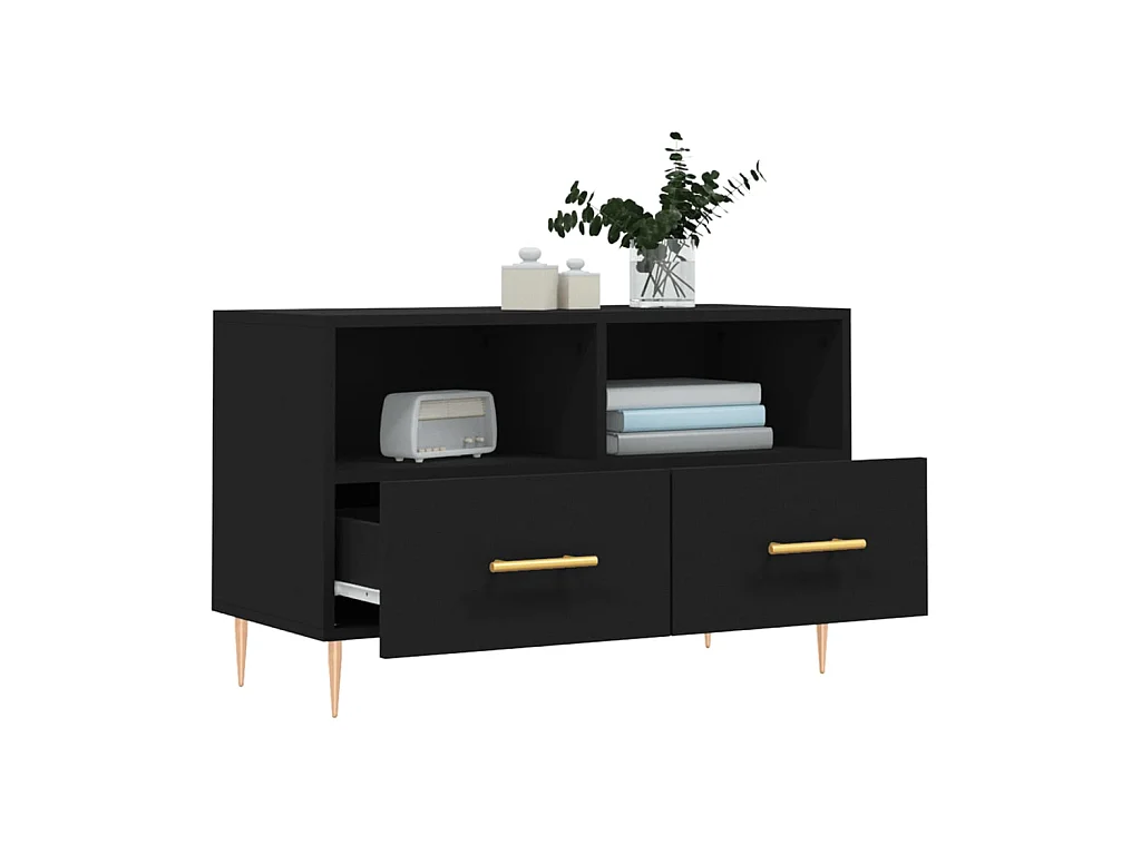Zwart TV-meubel 80x36x50 cm Bewerkt hout