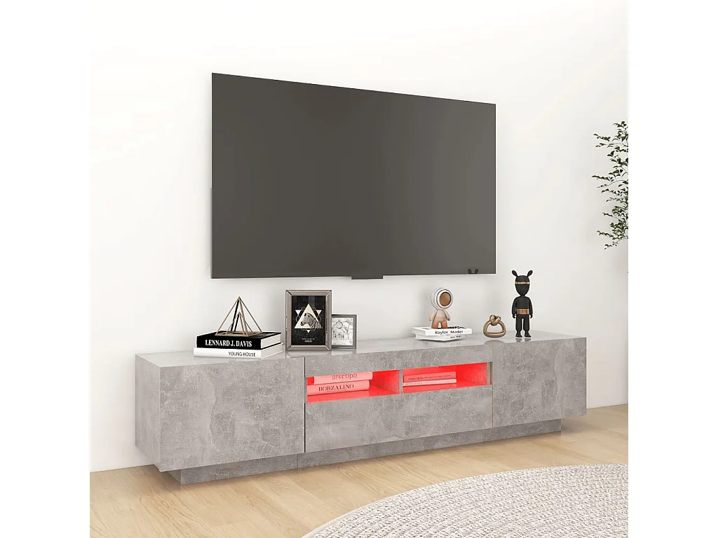 Móvel de TV com luzes LED cinza concreto 180x35x40 cm